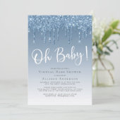 バーチャルシャワーグリッターオ男の赤ちゃんブルー 招待状 (スタンド正面)