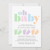 バーチャルシャワーベビー足パステルモダンタイポグラフィ 招待状 (正面)
