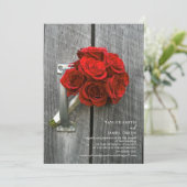 バーチャルストリ結婚ーミング素朴の赤いローズブーケ 招待状 (スタンド正面)