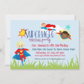 バーチャルスーパーヒーロー子供の誕生日パーティー 招待状 (正面)