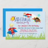 バーチャルスーパーヒーロー子供の誕生日パーティー 招待状 (正面/裏面)