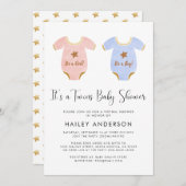 バーチャルツインガールボーイウォーターカラーベビーシャワー 招待状 (正面/裏面)