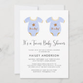 バーチャルツインボーイズウォーターカラーベビーシャワー 招待状 (正面)