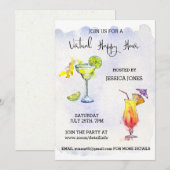 バーチャルハッピーアワーのお酒のオンライン飲み会 招待状 (正面/裏面)