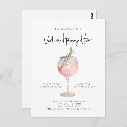 バーチャルハッピーアワーのソーシャルディスタンスコクテイルパーティー ポストカード (正面/裏面)