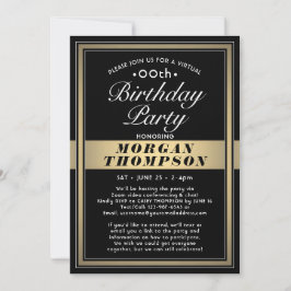 バーチャルバースデー ブラック ゴールド ホワイト パーティー 招待状