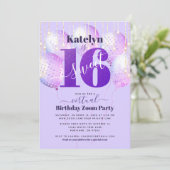 バーチャルパープルグリッタースイート16誕生日バルーン 招待状 (スタンド正面)