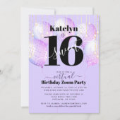 バーチャルパープル甘16誕生日バルーンガーリー 招待状 (正面)