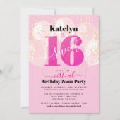 バーチャルピンクグリッタースイーツ16誕生日バルーン 招待状 (正面)