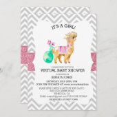 バーチャルピンクラマシェブロングリッターベビーシャワー 招待状 (正面/裏面)