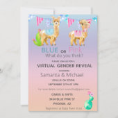 バーチャルピンク青ラマ水彩色性別リビール 招待状 (正面)