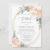 バーチャルピーチフローラ金ゴールドダスティブルーブライダルシャワー 招待状 (正面)