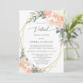 バーチャルピーチフローラ金ゴールドダスティブルーブライダルシャワー 招待状 (スタンド正面)