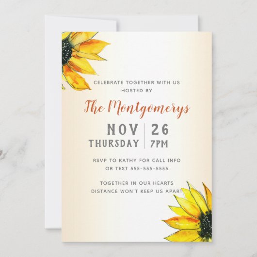 バーチャルフレンドリー水の色ひまわりカボチャ 招待状 (裏面)