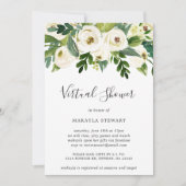 バーチャルブライダルシャワーホワイトフローラ緑 招待状 (正面)