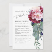 バーチャルブライダルシャワー赤面ピンクブルゴーニュフローラ 招待状 (正面)