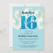 バーチャルブルーグリッタースイート16誕生日バルーン 招待状 (正面)