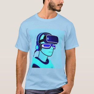 バーチャルヘッドを装着したデジタルキャラクター Tシャツ