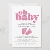 バーチャルベイビーガールシャワー ピンクグリッター 招待状 (正面)