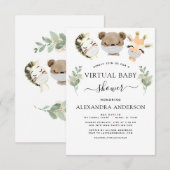バーチャルベイビーシャワー ウッドランド ユーカリ グリーンナリ 招待状 (正面/裏面)