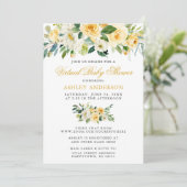 バーチャルベイビーシャワー 水彩イエロー フラワープリント 招待状 (スタンド正面)