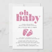 バーチャルベビーガールシャワーピンクグリッター 招待状 (正面)