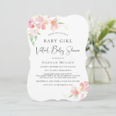 バーチャルベビーガールシャワーピンクフローラ水彩 招待状 (スタンド正面)