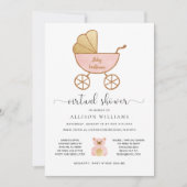 バーチャルベビーガールシャワーピンク金ゴールドレトロ車 招待状 (正面)