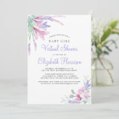 バーチャルベビーガールシャワーフローラ紫の水彩 招待状 (スタンド正面)