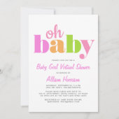 バーチャルベビーガールシャワーOhベビーブライトピンク 招待状 (正面)