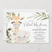 バーチャルベビーシャワーサファリ男女兼用動物 招待状 (正面)