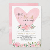 バーチャルベビーシャワーピンクの金ゴールドバレンタインガール 招待状 (正面/裏面)