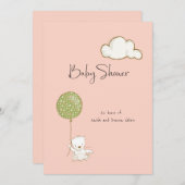 バーチャルベビーシャワーベアーガールピーチピンク セーブザデート (正面/裏面)