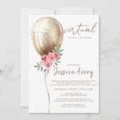 バーチャルベビーシャワーラグジュアリーベージュバルーングリッター 招待状 (正面)