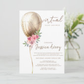 バーチャルベビーシャワーラグジュアリーベージュバルーングリッター 招待状 (スタンド正面)