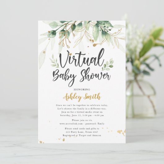 バーチャルベビーシャワー招待状緑のシャワー 招待状 (スタンド正面)