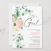 バーチャルベビーシャワー春フローラピンク緑 招待状 (正面)