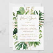 バーチャルベビーシャワー熱帯緑の幾何学的 招待状 (正面)