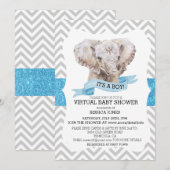 バーチャルボーイ エレファント チェブロン グリッター ベビーシャワー 招待状 (正面/裏面)