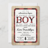 バーチャルランバージャックフランネルボーイベビーシャワー招待状 案内状 (正面)