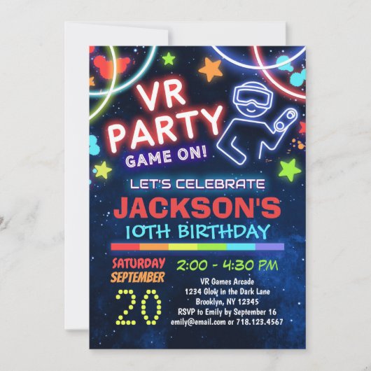 バーチャルリアリティーVR誕生日パーティーの招待状 招待状 (正面)