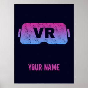 バーチャルリアリティ(VR)ヴィンテージゲーマーHMDビデオガラス ポスター