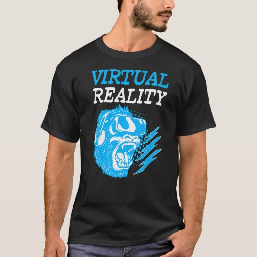 バーチャルリアリティVRゲーマーゲームプレーヤーモンキー Tシャツ (正面)