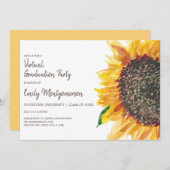 バーチャル卒業パーティーイエローブラウンヒマワリ 招待状 (正面/裏面)