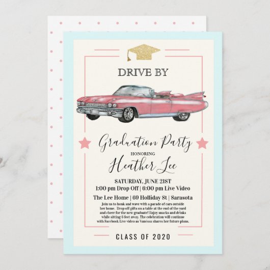 バーチャル女子卒業パーティーでドライブ 招待状 (正面/裏面)