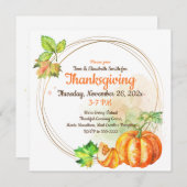 バーチャル感謝祭ウォーターカラーカボチャ 招待状 (正面/裏面)