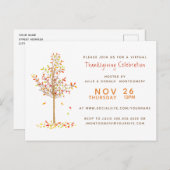 バーチャル感謝祭水彩秋の木葉の インビテーションポストカード (正面/裏面)