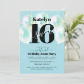 バーチャル甘い16誕生日ガーリーグラムブルーバルーン 招待状 (スタンド正面)