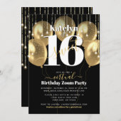バーチャル甘い16誕生日グラムガーリー金ゴールドバルーン 招待状 (正面/裏面)