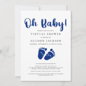 バーチャル男の赤ちゃんシャワーネイビーブルー足 招待状 (正面)